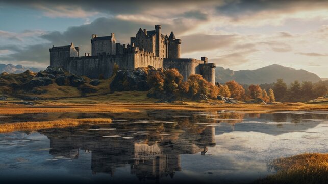 Scotland castles 3D photography.Generative AI
