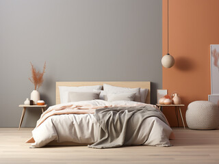 Modern minimalism bedroom interior, thoughtfully designed. AI Generated.