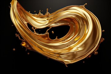 A splash of gold on a black background. 3d rendering, 3d illustration.