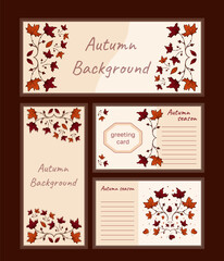 Fototapeta na wymiar Set Autumn banners and cards with autumn Leaf. Background in autumn colors. Vector Template.