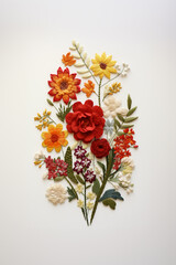 Embroidery with beautiful flowers on a white background