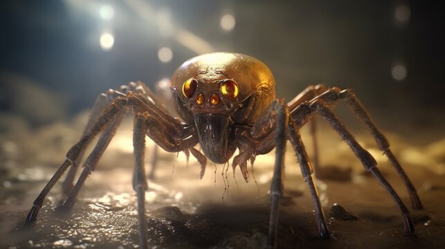 spider like aliens with sharp teeth and furry legs.Generative AI