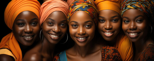 An aweinspiring photo of a group of young African women standing together in a sea of vibrant...