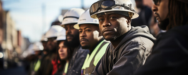 Fototapeta na wymiar A line of African American men working together on a construction project their solidarity manifesting the hard work and dedication