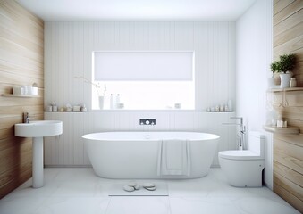 Fototapeta na wymiar Modern bathroom interior with green plants, generative ai image of comfortable and luxury bathroom