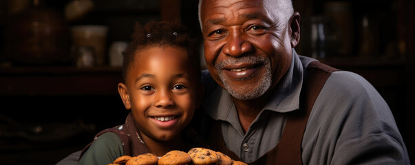 An inspirational portrait of a South African grandfather and his 12 yearold grandson. They are standing next to each other in the