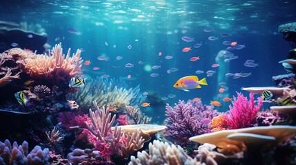 Underwater world. Coral reef and fishes in Red sea at Egypt. Generative AI