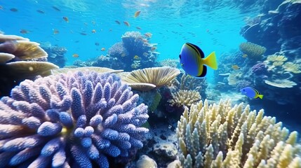 Naklejka na ściany i meble Underwater world. Coral reef and fishes in Red sea at Egypt. Generative AI