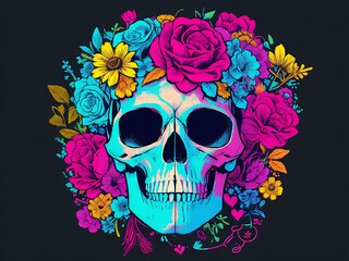 skull and flowers. Generative AI