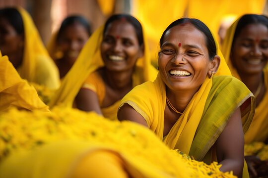a group of women wearing saris and smiling