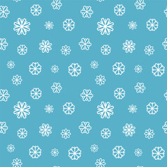 Seamless pattern of snowflakes snowfall on blue background. Vector illustration. For background, banner, textile,  poster,  scrapbook, wedding, invitation, greeting card, sale