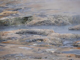 Sulfur-hot geysers at Hverir in Iceland in a natural outdoor setting