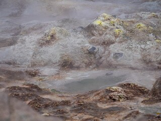 Sulfur-hot geysers at Hverir in Iceland in a natural outdoor setting