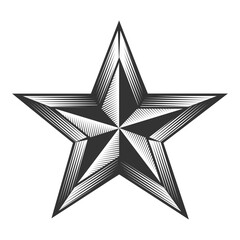 Western star. Vector illustration in engraving technique of polygonal star shape symbol.