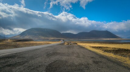 Closeup of a beautiful landscape featuring hills and mountains of Iceland during a cloudy weather