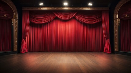 Magic theater stage red curtains Show Spotlight