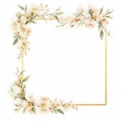 Fototapeta premium Watercolor hand painted style frame with spring white flowers and branches. Frame for wedding invitations, save the date or greeting cards