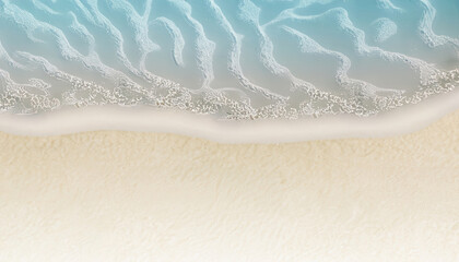 Fototapeta na wymiar Abstract white sand beach with transparent water wave from above, concept banner background photo