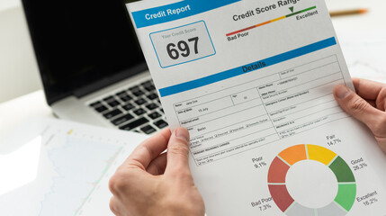Credit Report with Score rating app on smartphone screen showing creditworthiness of a person for...