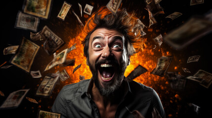 Winning the lottery winner face on dark background with a place for text photo 
