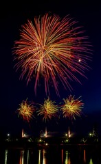 Vibrant festive fireworks over the Meridian Highway Bridge at night