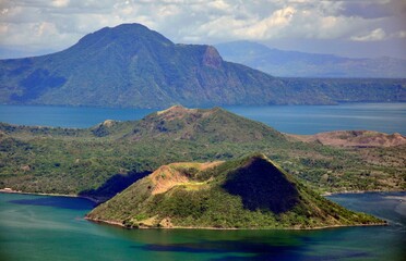 Aerial view of Taal Volcano in the province of Batangas, Philippines, on the island of Luzon
