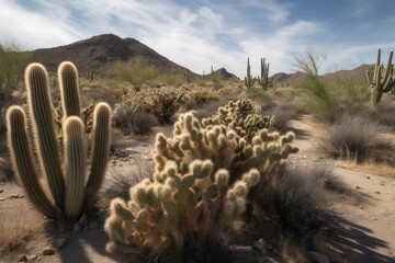 Desert full of unique and imposing cacti., generative IA