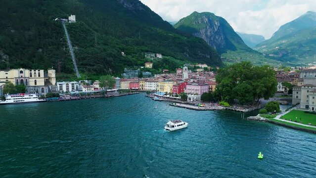 Aerial view of city Riva del Garda and Lago di Garda