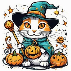 Cute Halloween Cat T-Shirt Design