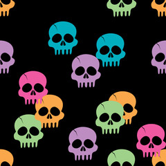 Halloween skull Vectors. Halloween seamless pattern. Colorful of Skeleton Skull. Skull pattern. Isolate on black background.