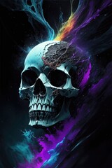 human skull in the dark