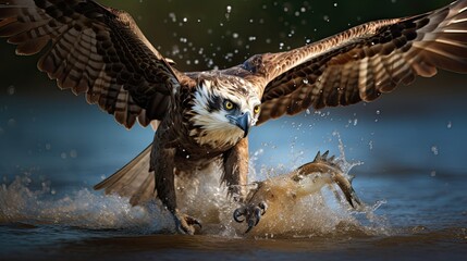 wild osprey  catching fish - obrazy, fototapety, plakaty
