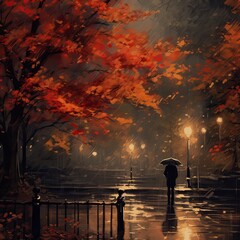 Autumn weather rain night high quality ai generated image
