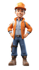 Fototapeta premium Full size of young man construction worker in uniform isolated on white background. Generative AI