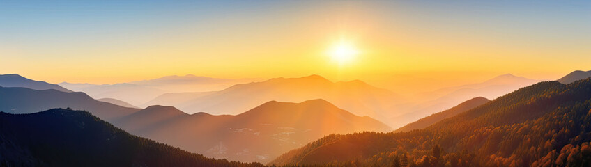 Sunset over the misty mountains - Powered by Adobe