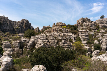 Limestone rock formations in El Torcal de Antequera nature reserve, in Spain