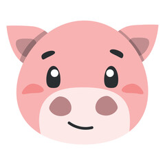 cute animal pink pig icon, flat illustration for your design flat style