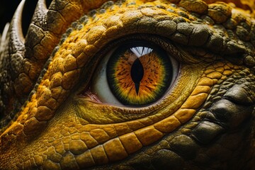 Eye of the Dragon. Highly detailed yellow reptile eye close up.