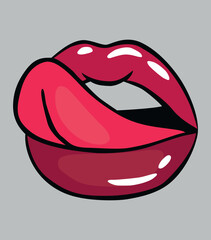 Pop art vector speaking red lips. Tongue sticking out