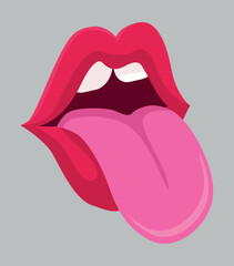 Pop art vector speaking red lips. Tongue sticking out