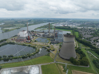 Aerial View of Amercentrale Coal and Biomass Power Station in Geertruidenberg.