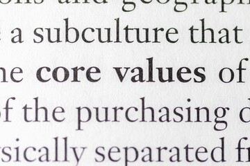 Close-up of the business culture term Core Values, on paper background