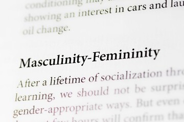 Fototapeta premium Close-up of socialization terms Masculinity and Femininity on paper background