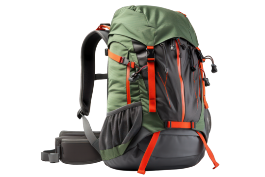 modern hiking backpack isolated on white background. Generative AI