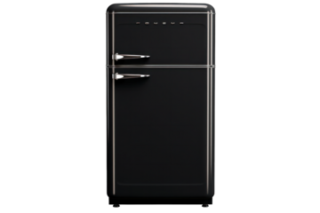 Retro style black fridge isolated on white background. Generative AI