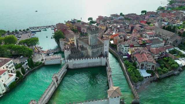 Aerial View of Scaliger Castle, City and Peninsula of Sirmione