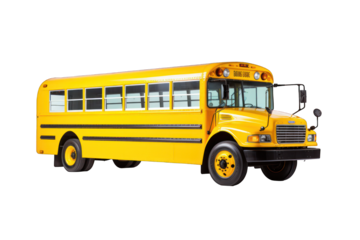 School bus isolated on white background. Generative AI