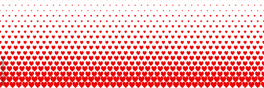 Poster horizontal red halftone of hearts icon of playing card design for pattern and background.