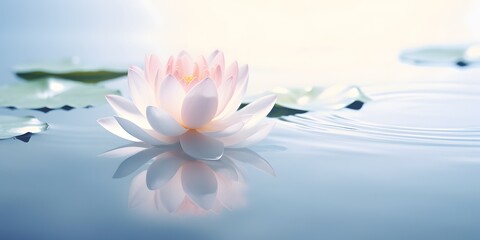 Beautiful waterlily or lotus flower on the water surface. Generative AI.