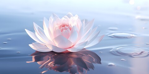 Pink lotus on the water surface. Reflection in water. Meditation symbol.